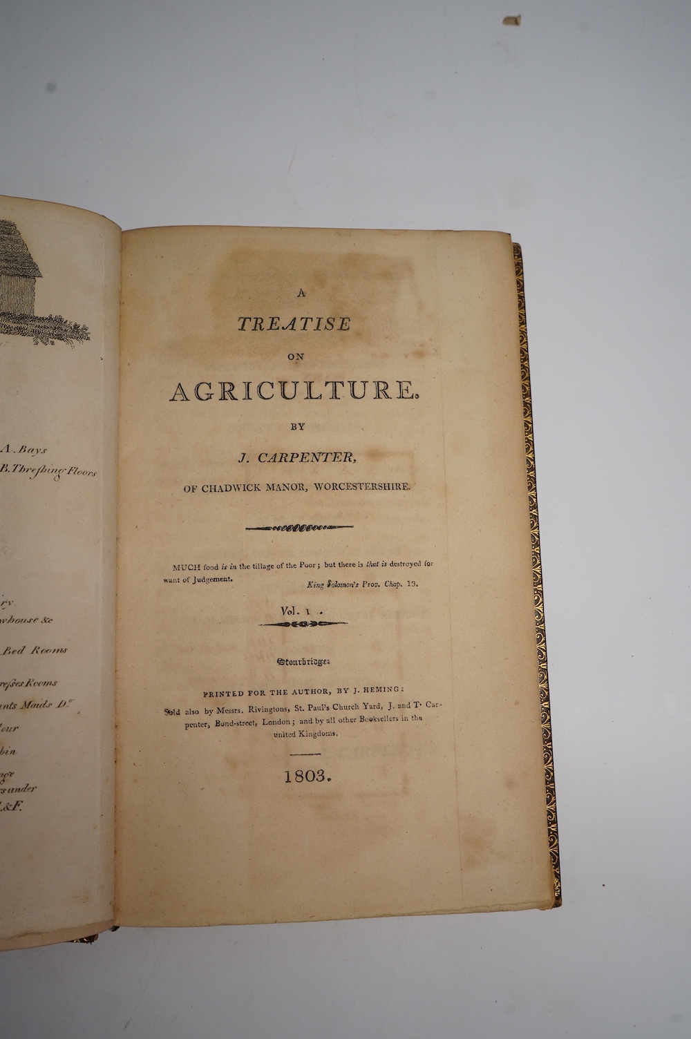 A New System of Agriculture ... By a Country Gentleman. 2nd edition. contemp. gilt ruled calf, sm.8vo. 1755; Carpenter, J. - A Treatise on Agriculture. vol.1 (only, of 2). folded frontis., full page engraving of bee hive